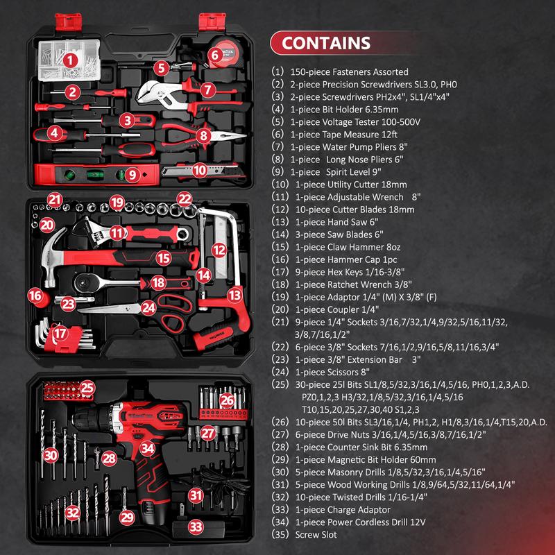 🧰 KingTool 276-Piece Tool Kit – 12V Cordless Drill Home Repair Set 🔧